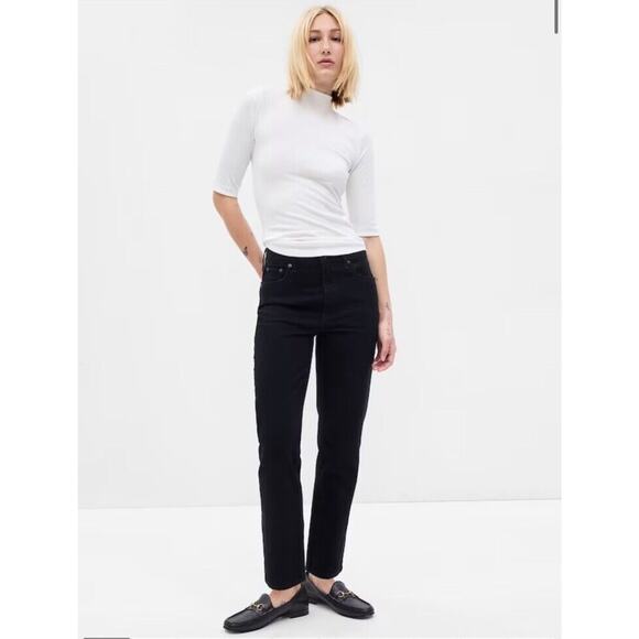 GAP Cheeky Straight High Rise Jeans Absolute Black Relaxed Y2K Womens 24/00 - Picture 1 of 10